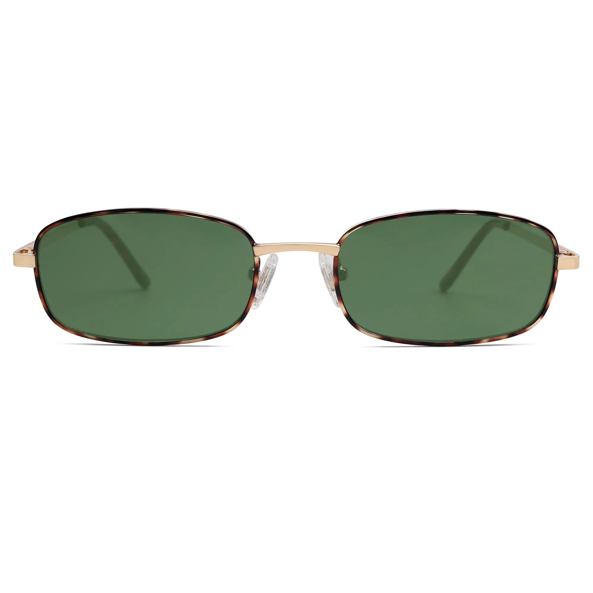 SOJOS Small Y2k Narrow Rectangle Sunglasses Green Metal Frame | UV Protection - main product image