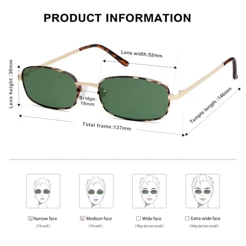 SOJOS Small Y2k Narrow Rectangle Sunglasses Green Metal Frame | UV Protection thumbnail 4