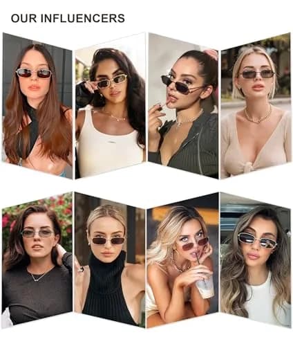 SOJOS Small Y2k Narrow Rectangle Sunglasses Green Metal Frame | UV Protection thumbnail 2