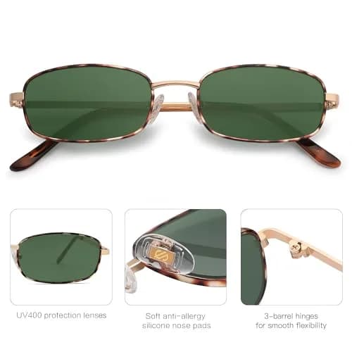SOJOS Small Y2k Narrow Rectangle Sunglasses Green Metal Frame | UV Protection thumbnail 3