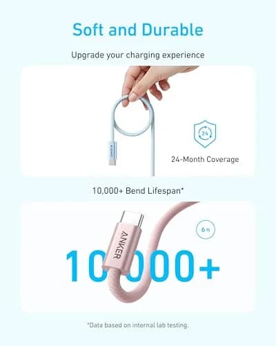 Anker Zolo USB-C to USB-C Cable 6 ft (1.83 m) | 240W PD 3.1 Fast Charging, 480 Mbps Data, Pink Braided thumbnail 4