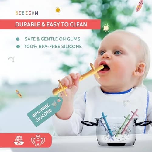 Bebecan Shielded Teething Tubes with Safety Shield, 5 Soft Tubes + 2 Clips + 2 Brushes + Bag | BPA-Free Silicone for 0-36 Months thumbnail 5