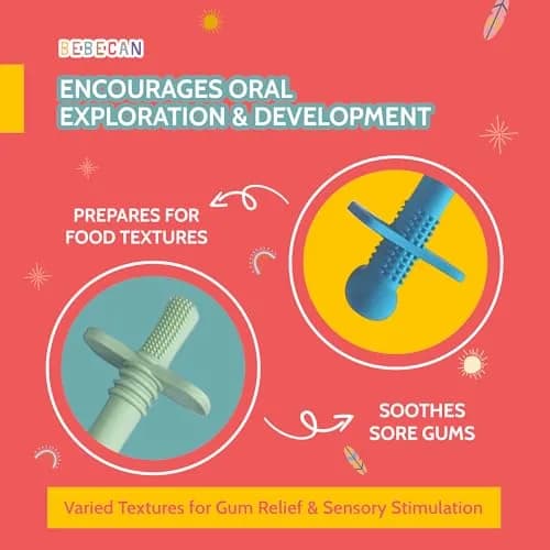 Bebecan Shielded Teething Tubes with Safety Shield, 5 Soft Tubes + 2 Clips + 2 Brushes + Bag | BPA-Free Silicone for 0-36 Months thumbnail 3
