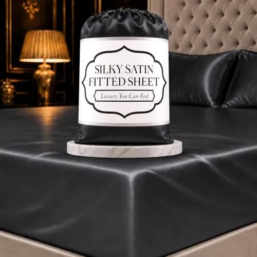 DECOLURE Satin Fitted Sheet King Size 78" L x 80" W x 15" D | Luxury Silky Smooth Fabric | Stone Grey thumbnail 1