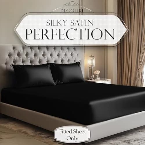 DECOLURE Satin Fitted Sheet King Size | Silky, Soft & Durable Bed Cover thumbnail 2