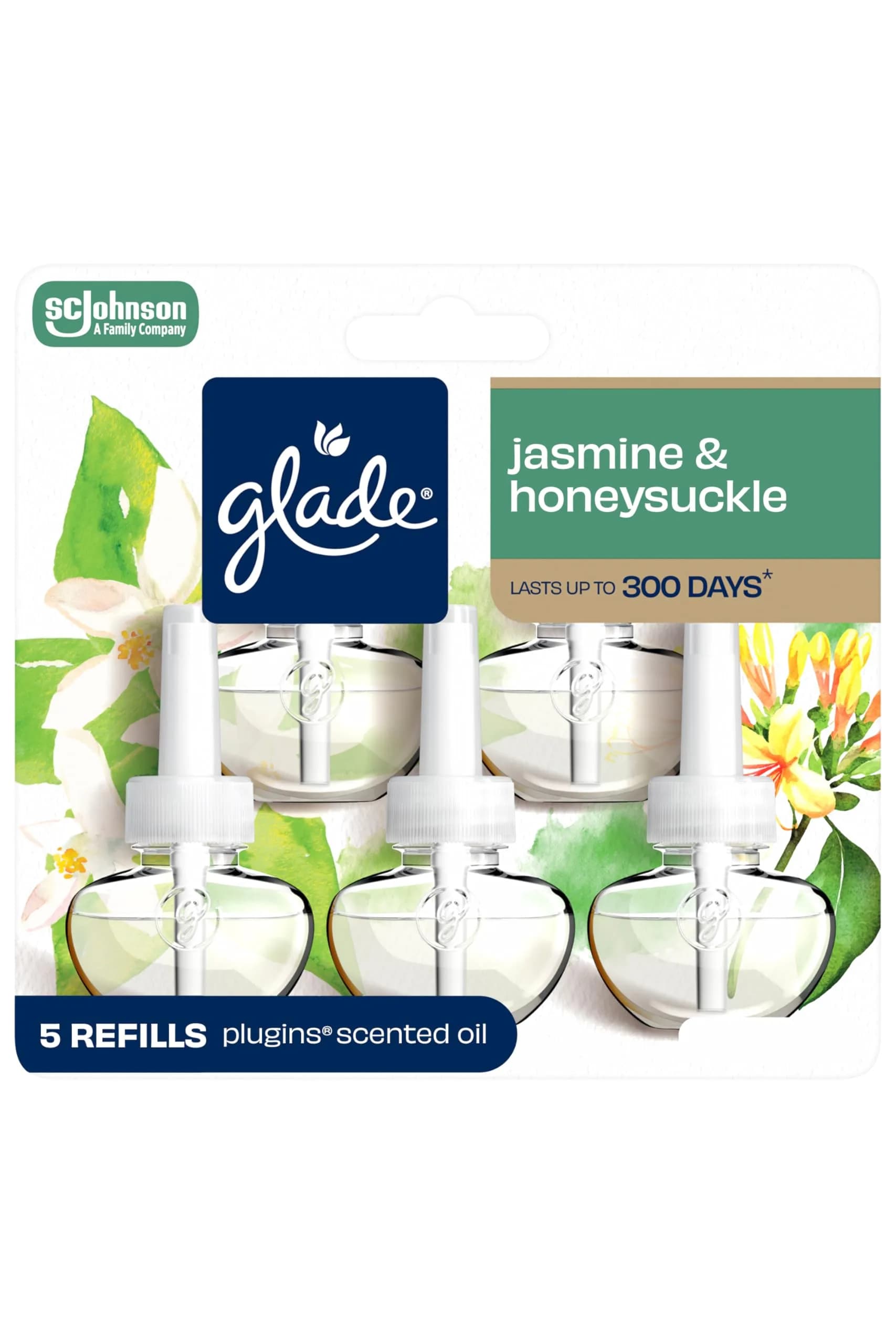 Glade PlugIns Air Freshener Refills Jasmine & Honeysuckle 167.5ml (5 x 33.5ml) | Infused with Essential Oils - main product image
