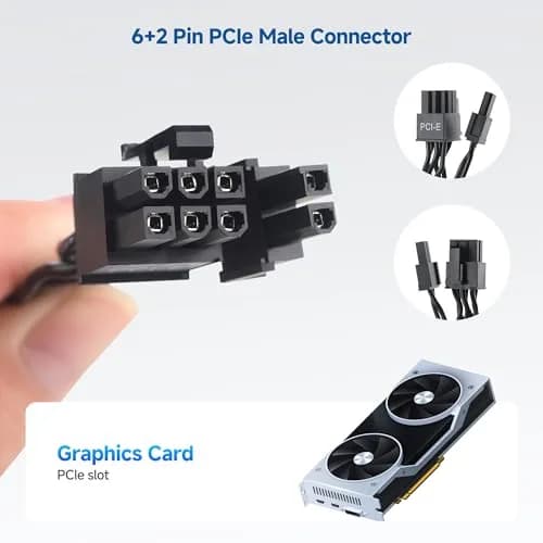 Cable Matters 8-Pin GPU Power Cable, 6+2Pin PCIe/GPU, 2ft | Durable Braided Power Extension for High-Performance GPUs thumbnail 4