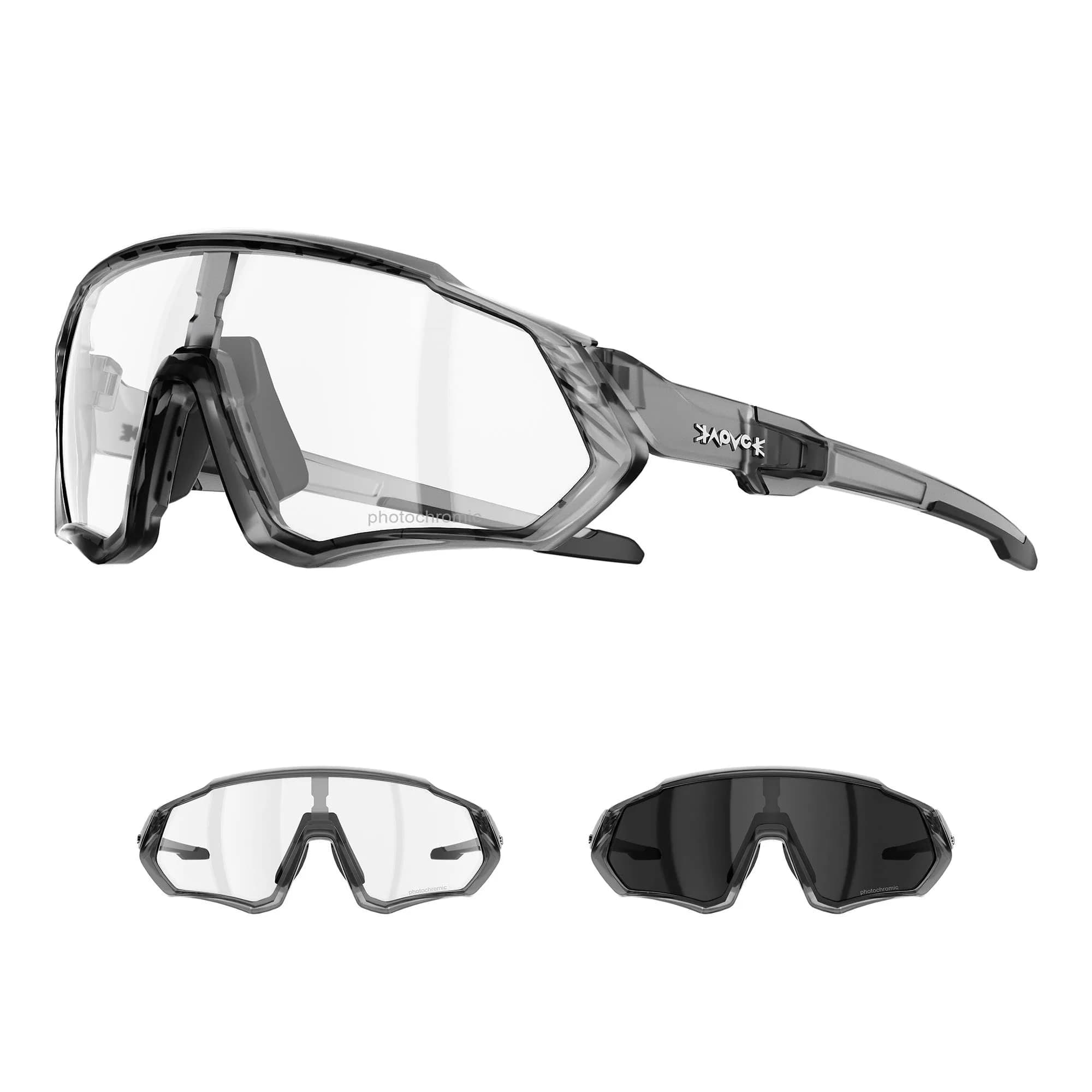 KAPVOE 60-Photochromic Dark Gray Cycling Glasses for Men & Women | Adapts to UV Light