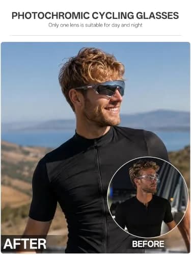 KAPVOE 60-Photochromic Dark Gray Cycling Glasses for Men & Women | Adapts to UV Light thumbnail 3