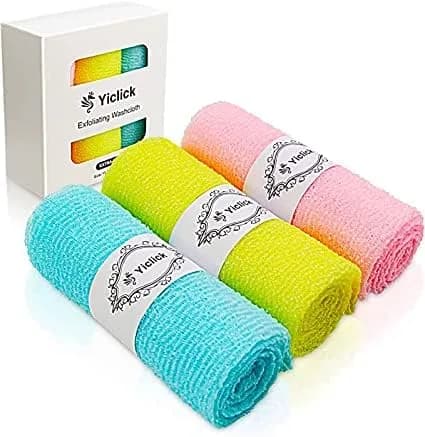 Yiclick Exfoliating Washcloth Towel Set - 3 Pack Aqua Blue Back Scrubber for Shower Bath | 86 cm (34.5 inches) — Bright Pink
