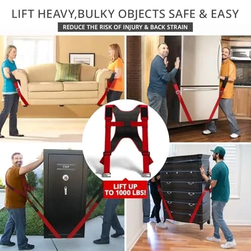 X-Protector Red Lifting Straps (2 Pairs, 1000 lbs Capacity) | Move Heavy Furniture & Appliances Safely thumbnail 4