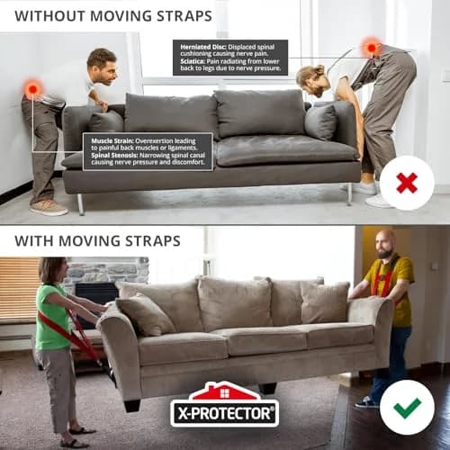 X-Protector Red Lifting Straps (2 Pairs, 1000 lbs Capacity) | Move Heavy Furniture & Appliances Safely thumbnail 2