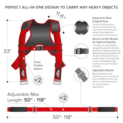 X-Protector Red Lifting Straps (2 Pairs, 1000 lbs Capacity) | Move Heavy Furniture & Appliances Safely thumbnail 3