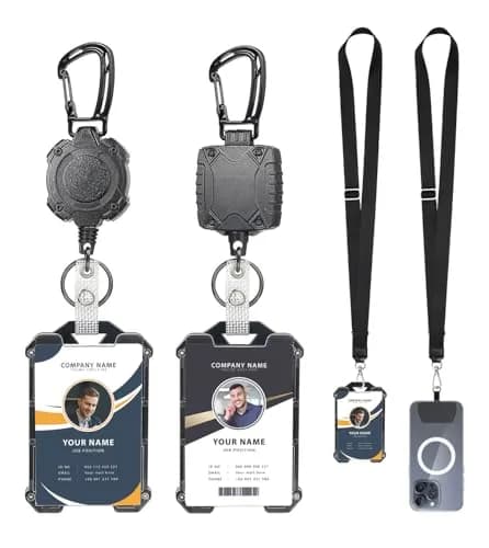 COOKOOKY Heavy Duty Retractable Badge Holder Clip with Carabiner & Lanyard, 4-Pack | Strong Stainless Steel Cord thumbnail 1