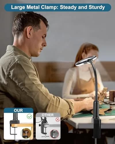 RackydigPro 12X Magnifying Glass with Light and Stand | 3.75-inch Real Glass Lens, LED 5 Color Modes, Brightness Stepless Dimming, Hands-Free Desk Clamp for Crafts & Reading thumbnail 4