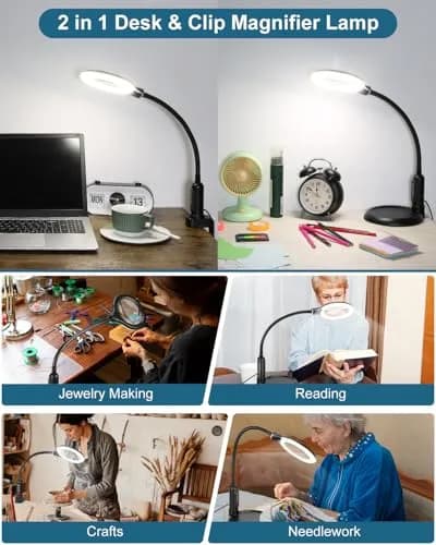 RackydigPro 12X Magnifying Glass with Light and Stand | 3.75-inch Real Glass Lens, LED 5 Color Modes, Brightness Stepless Dimming, Hands-Free Desk Clamp for Crafts & Reading thumbnail 7