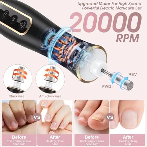 Hoxida Black Electric Nail Drill Set | 20,000 RPM Cordless Manicure Pedicure Tool with 360° LED Light thumbnail 3