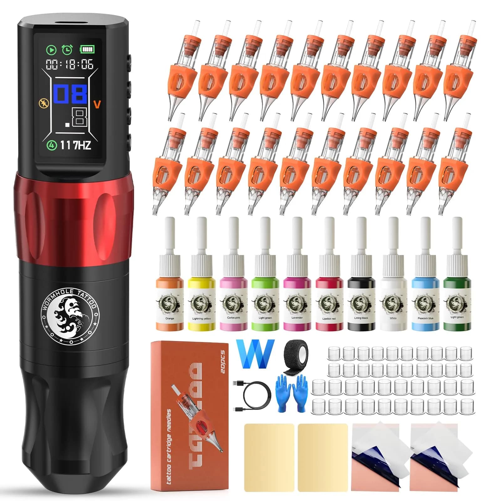 Wormhole Saros Wireless Tattoo Pen Kit with Dotwork Mode, 1800mAh Battery | Complete Beginner Tattoo Set