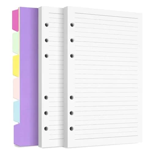 Billtigif A5 Refill Paper 14.2cm x 21cm (5.6" x 8.3") with 6 Tab Dividers, 240 Writing Sides | Smooth Ink Flow Acid-Free Paper thumbnail 1