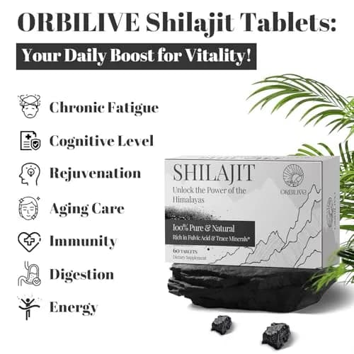 ORILIVE Shilajit Tablets 1000 MG | Himalayan Organic, Rich in Fulvic Acid & Trace Minerals, 60 Count thumbnail 3