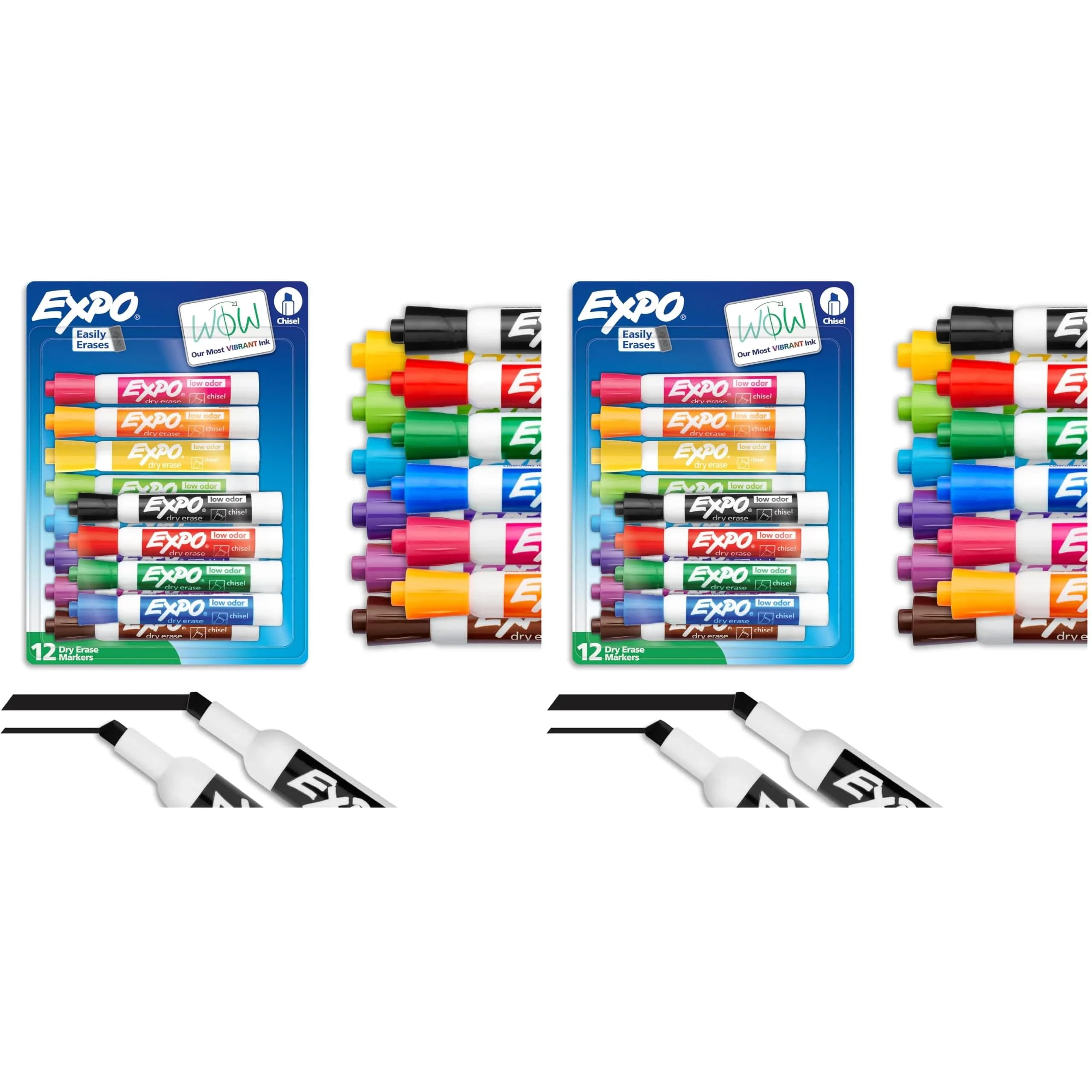 EXPO Dry Erase Markers, Low Odor, Chisel Tip, 12 Count | Vibrant Ink for Whiteboards & Non-Porous Surfaces — Assorted