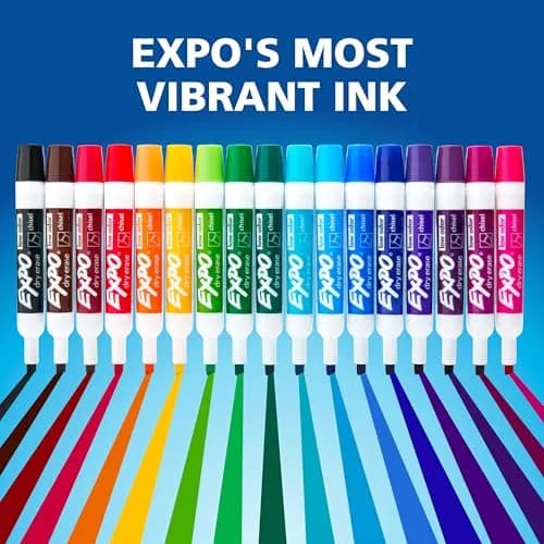 EXPO Low Odor Dry Erase Markers, Assorted Colors, Chisel Tip, 24 Count | Vibrant Ink for Whiteboards & Non-Porous Surfaces thumbnail 9