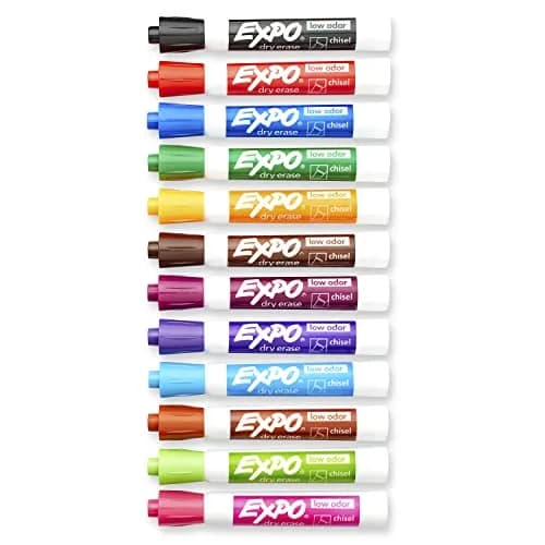 EXPO Low Odor Dry Erase Markers, Assorted Colors, Chisel Tip, 24 Count | Vibrant Ink for Whiteboards & Non-Porous Surfaces thumbnail 3