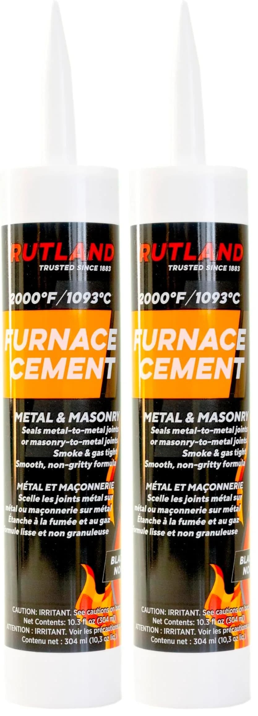 Rutland Products Black Furnace Cement 10.3 fl oz Cartridge | Withstands 2000°F, Seals & Repairs