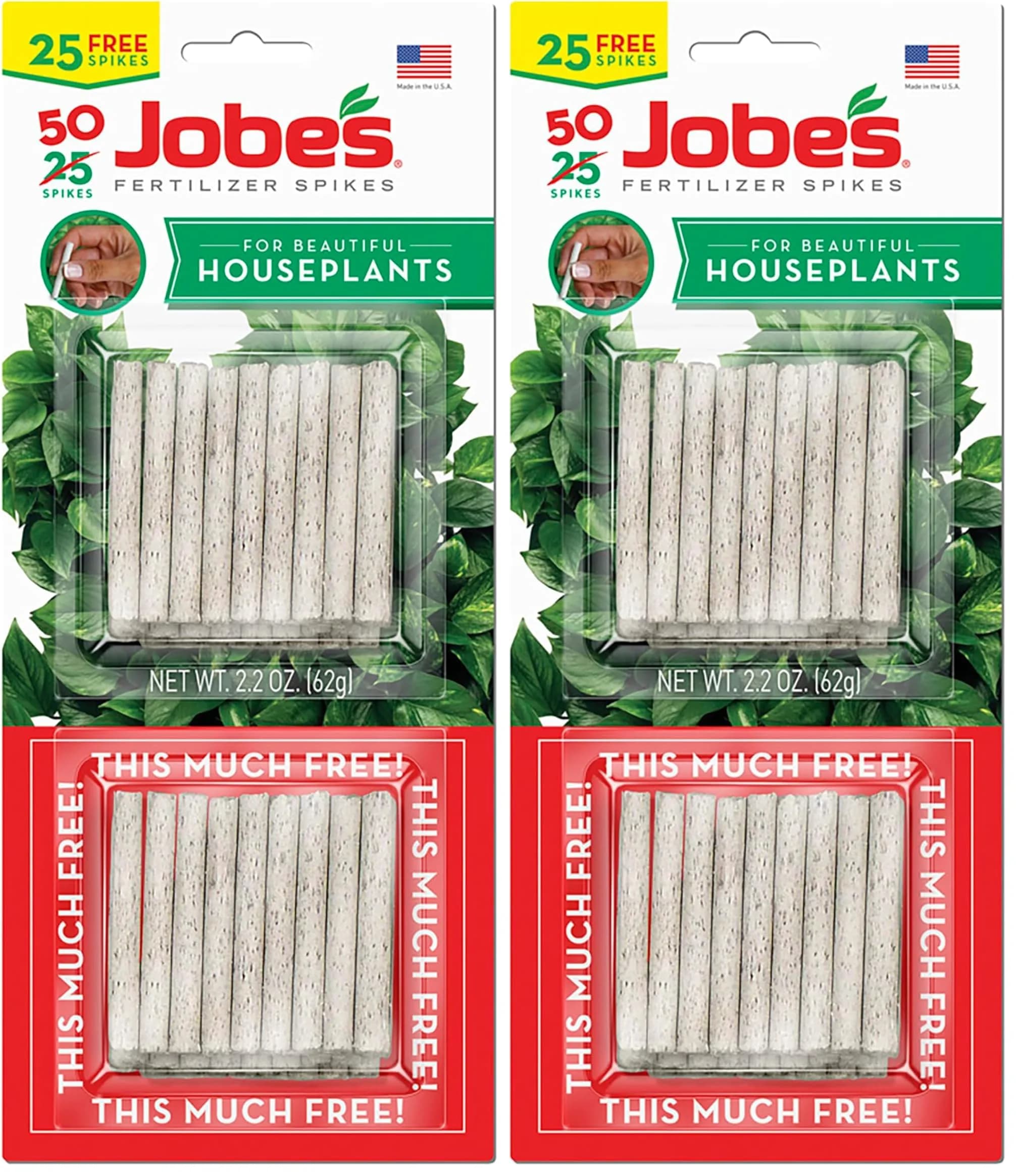 Jobe's Organics Fertilizer Spikes for Indoor Houseplants, 50 Count | 13-4-5 NPK for Blooms & Foliage — Multicolor