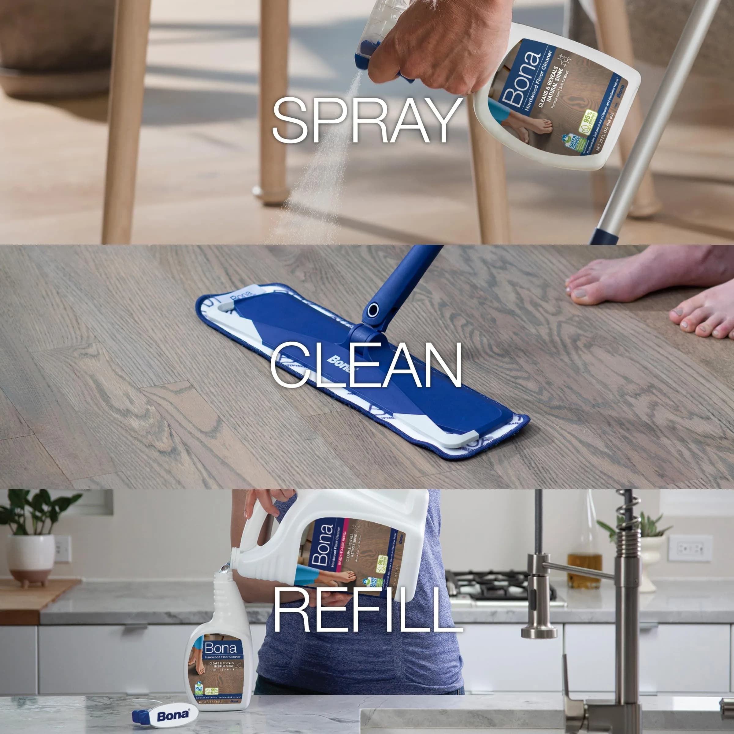 Bona Hardwood Floor Cleaner Spray (2x32 fl oz) | Residue-Free Wood Floor Solution thumbnail 3