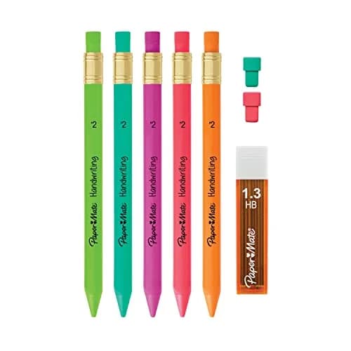 Paper Mate Handwriting Triangular Mechanical Pencil Set with Lead & Eraser Refills, 1.3mm, Assorted Colors, 2-Pack | Smooth Ink Flow thumbnail 4