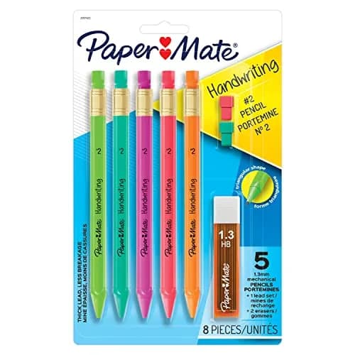 Paper Mate Handwriting Triangular Mechanical Pencil Set with Lead & Eraser Refills, 1.3mm, Assorted Colors, 2-Pack | Smooth Ink Flow thumbnail 2