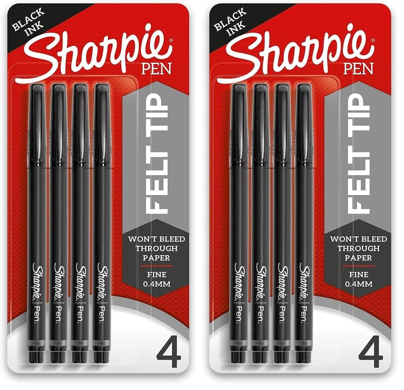 Sharpie Felt Tip Pens Fine Point 0.4mm | Precise, Quick-Dry, Fade-Resistant (4-pack of 2) - main product image