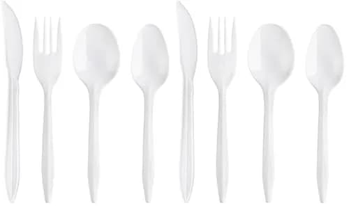 Blue Sky Premium Disposable White Plastic Soup Spoons | 50 Count Pack of 2, Eco-friendly & Stylish (100 spoons) thumbnail 1