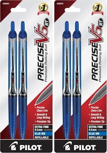 Pilot Precise V5 RT Rolling Ball Pens Blue Ink 0.5mm Extra Fine Point 4-Pack | Smooth Writing for Students & Professionals thumbnail 1
