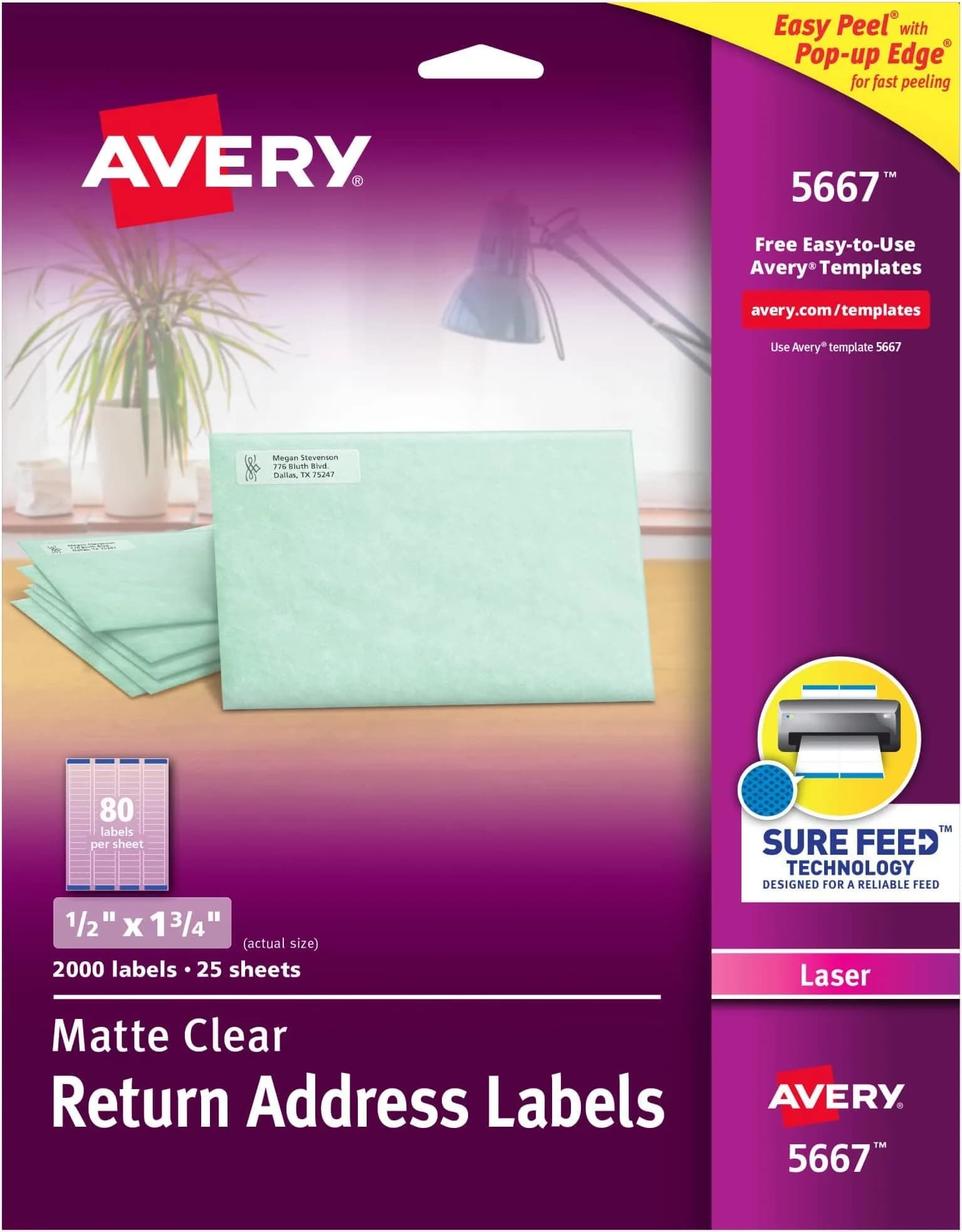 Avery Matte Clear Return Address Labels 0.5" x 1.75" (800 Labels) | Sure Feed Technology — 투명.