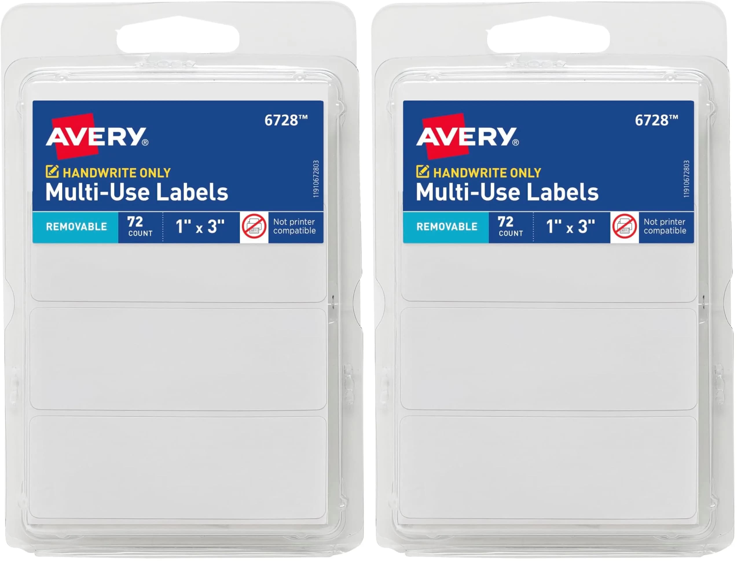 Avery Multi-Use Removable Labels 1" x 3" White 144 Labels (Pack of 2) | Stick Firmly, Peel Cleanly - main product image