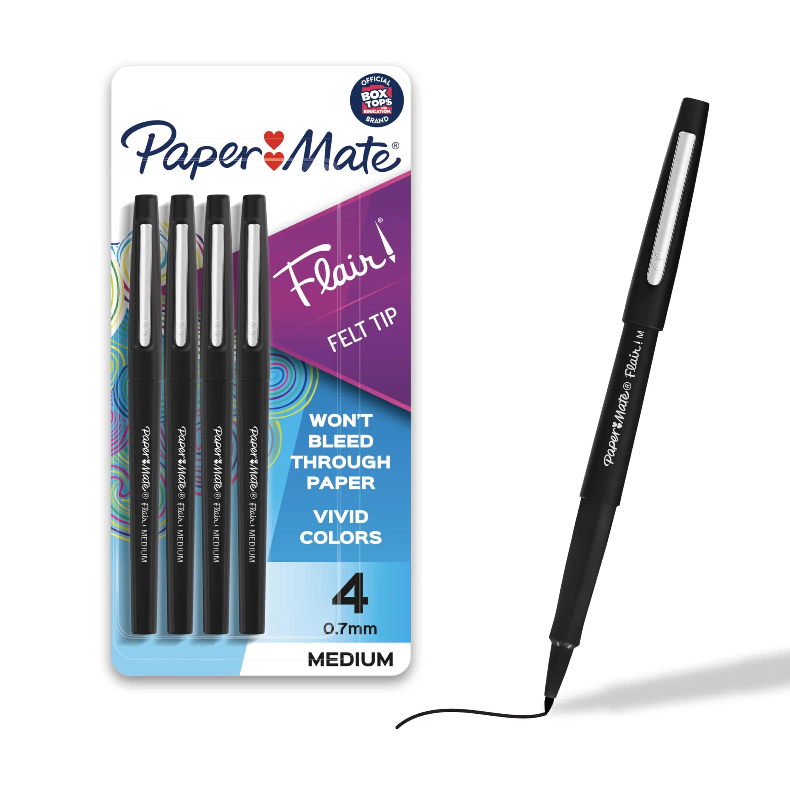 Paper Mate Flair Felt Tip Pens, Medium Point (0.7mm), Black, Pack of 8 | Smooth Ink Flow