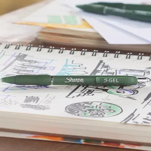 Sharpie S-Gel Gel Pens Medium Point Black Ink 0.7mm Green Barrel 8 Pens Total | Smooth Writing Gel Pens thumbnail 5
