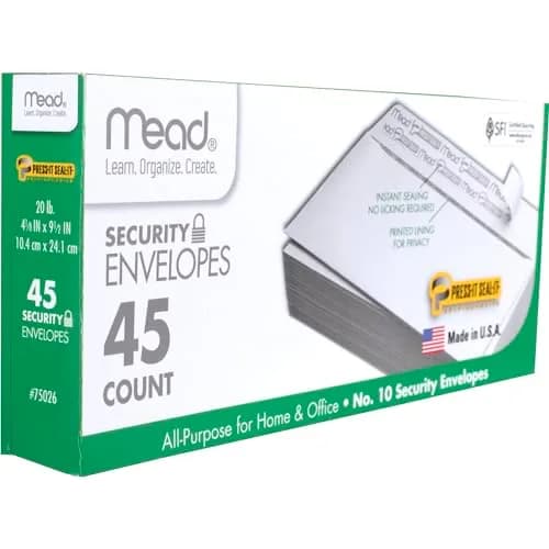 Mead #10 Security Envelopes 10.5cm x 24.1cm (4-1/8" x 9-1/2") | Self-Adhesive, 90 Count, White thumbnail 5