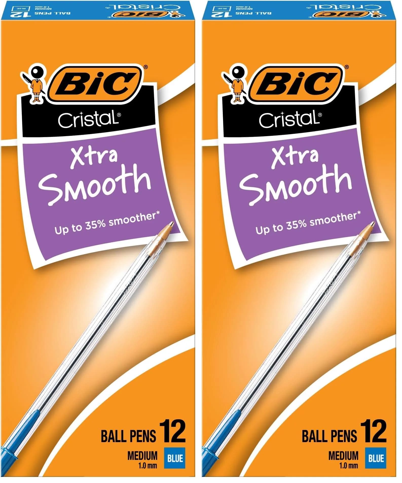 BIC Cristal Xtra Smooth Black Ballpoint Pens, Medium Point, 12-Count Pack | Smooth Ink Flow — Blue Ink