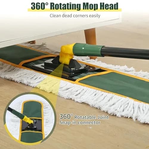 BUVE 24 Inch Commercial Dust Mop Heavy Duty | 60 Extendable Handle & 2 Cotton Heads thumbnail 4