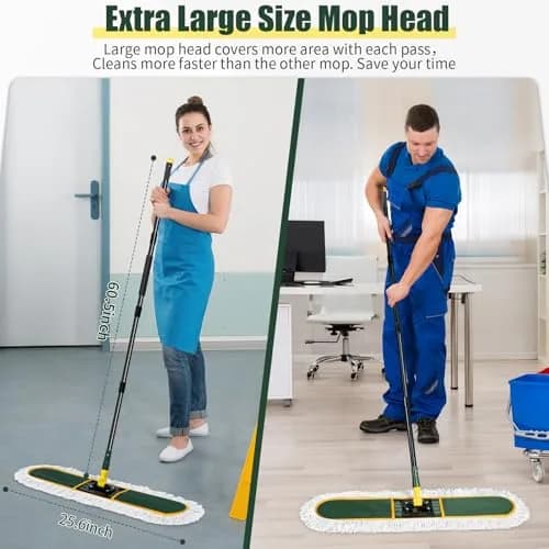 BUVE 24 Inch Commercial Dust Mop Heavy Duty | 60 Extendable Handle & 2 Cotton Heads thumbnail 2