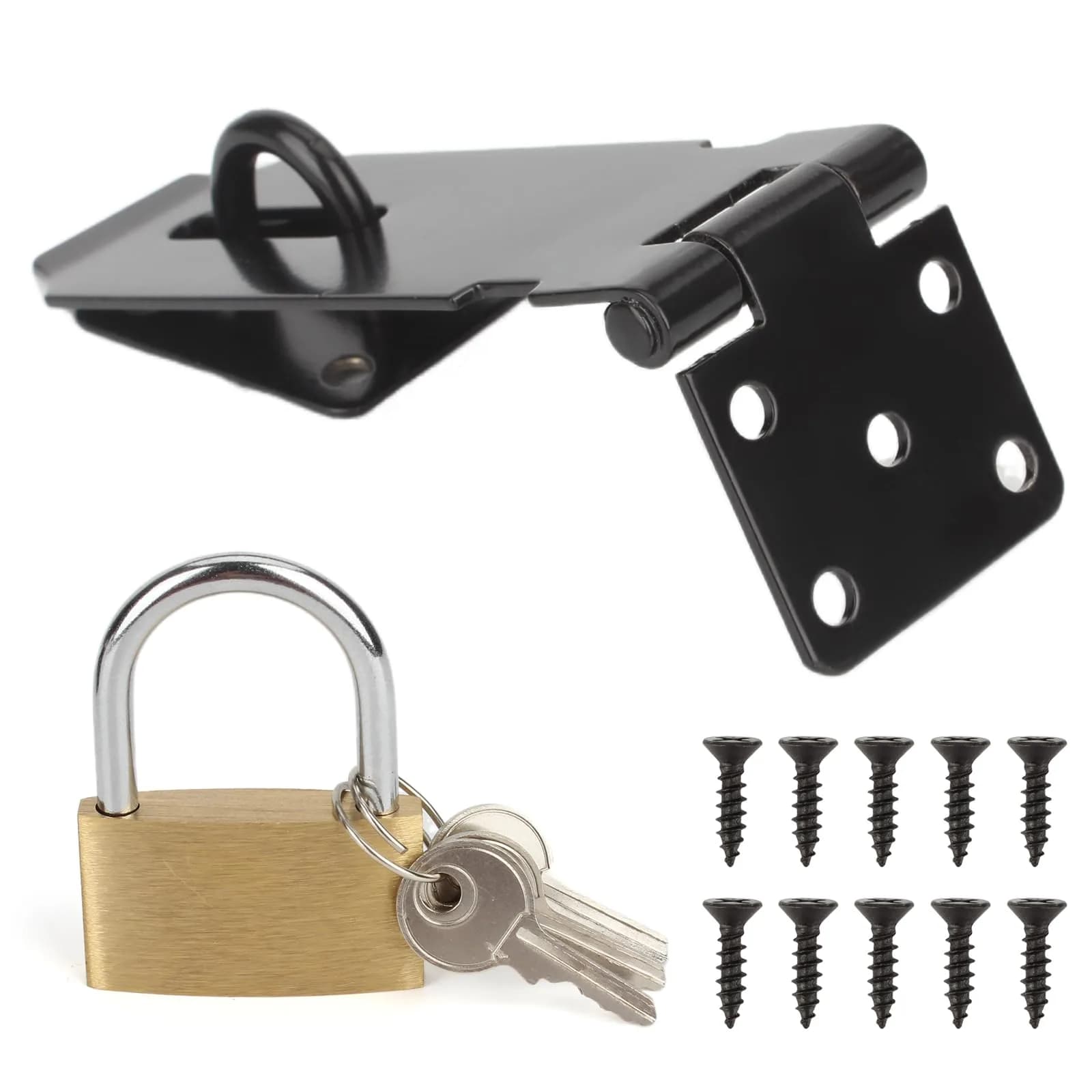 HOWDIA 180 Degree Hasp Lock Latch with Lock | 4 Inch Stainless Steel Security Door Clasp for Shed & Gate - main product image