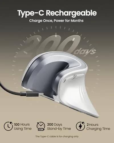 ProtoArc EM11 NL Wireless Ergonomic Vertical Mouse White 138mm (5.43in) | Connect 3 Devices via Bluetooth 5.0 & 2.4G USB-A thumbnail 2