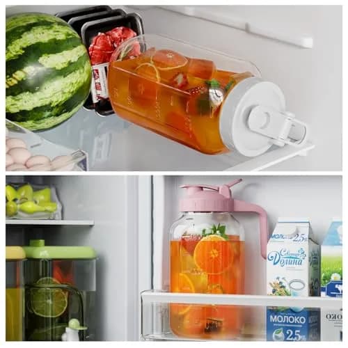 JunVpic Glass Pitcher with Lid, 1.89 L (64 oz) Wide Mouth Mason Jar | Leak-Proof Spout & Handle thumbnail 5