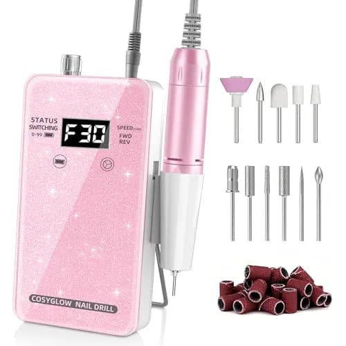COSYGLOW Professional Electric Nail Drill Kit Pink Glitter Portable Cordless E-File 30000 RPM | Rechargeable Nail Machine for Acrylic & Gel Nails thumbnail 1