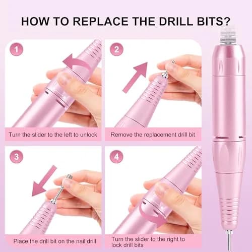 COSYGLOW Professional Electric Nail Drill Kit Pink Glitter Portable Cordless E-File 30000 RPM | Rechargeable Nail Machine for Acrylic & Gel Nails thumbnail 8
