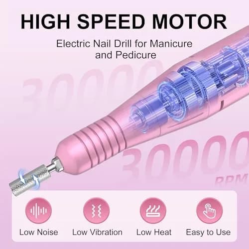COSYGLOW Professional Electric Nail Drill Kit Pink Glitter Portable Cordless E-File 30000 RPM | Rechargeable Nail Machine for Acrylic & Gel Nails thumbnail 3