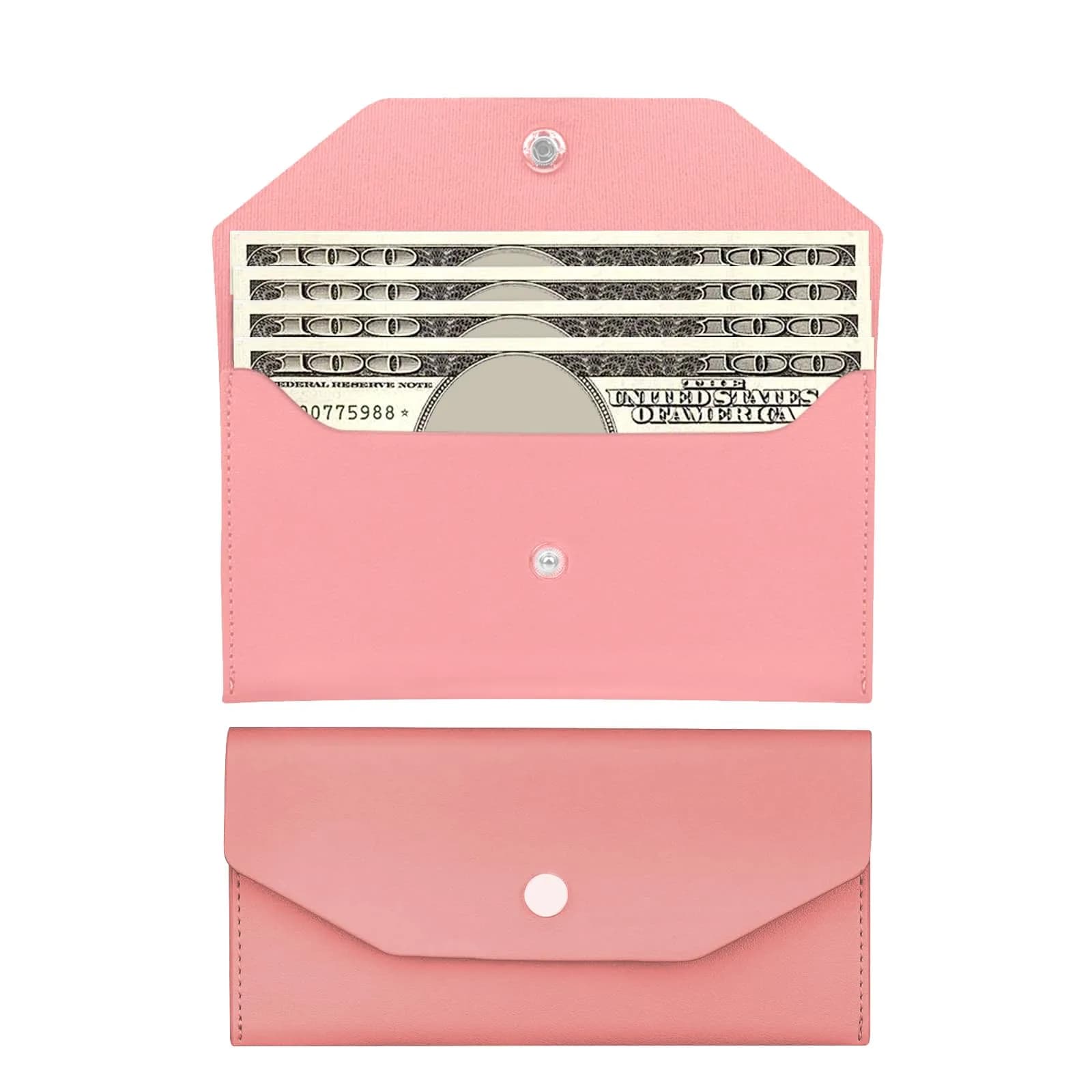 Nolcha Cash Envelope Wallet for Women - Reusable PU Leather Budgeting Wallet, Dark-Blue | Compact & Waterproof — pink